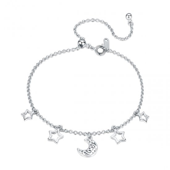 Pulsera deslizante de cadena estilo Pandora con estrellas plateadas en el cielo - SCB107 - Haga click en la imagen para cerrar