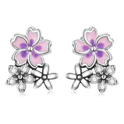 Pendientes de botón estilo Pandora con delicadas flores - SCE1390
