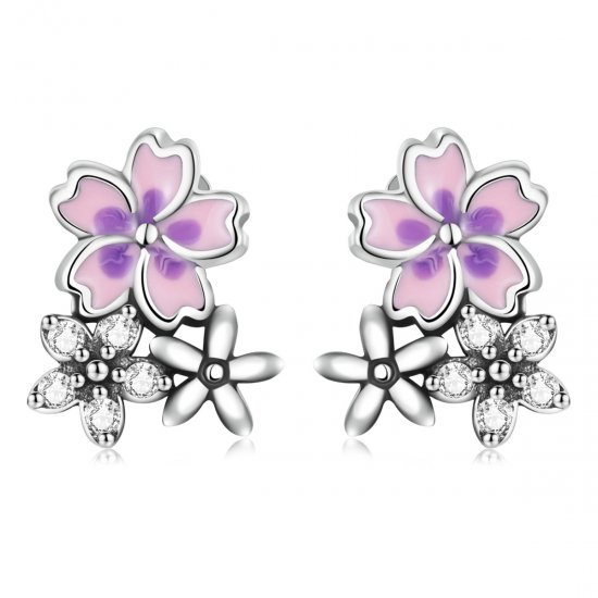 Pendientes de botón estilo Pandora con delicadas flores - SCE1390 - Haga click en la imagen para cerrar