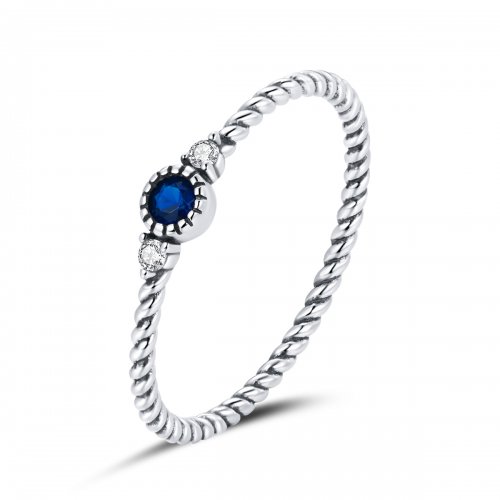 Anillo de estilo Pandora de plata con piedra azul - SCR693