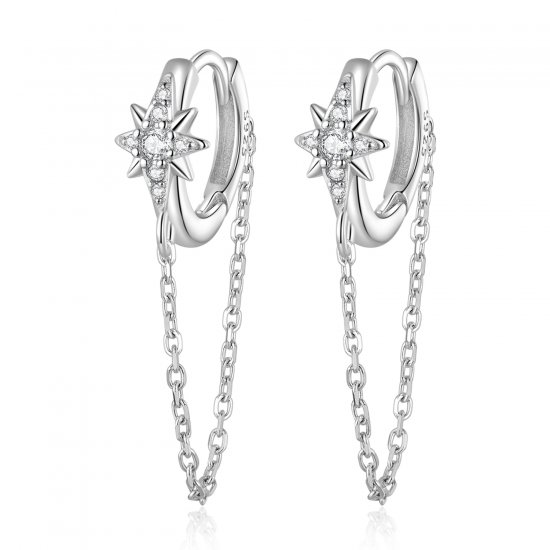 Aretes tipo Pandora con estrellas para hombres - BSE699 - Haga click en la imagen para cerrar