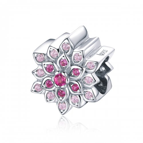 Pulsera plateada estilo Pandora con dije de loto rojo - BSC038