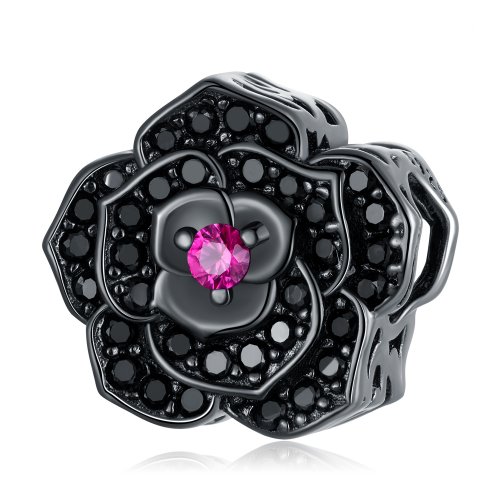 Charm estilo Pandora con rosa negra - SCC2380