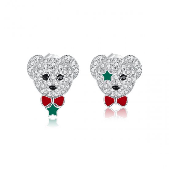 Pendientes de botón con diseño de oso juguetón al estilo Pandora - BSE437 - Haga click en la imagen para cerrar