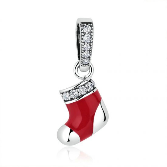 Pendiente Pandora Style Calcetines de Navidad de Plata - SCC074 - Haga click en la imagen para cerrar