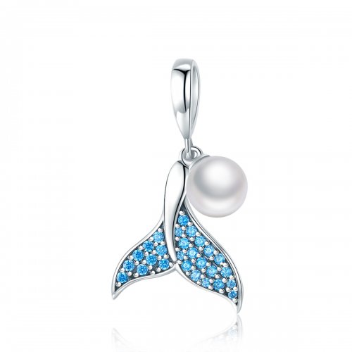 Pandora Style Charm de Cola de Sirena Plateada con Abalorios - SCC877
