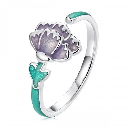 Anillo abierto estilo Pandora con diseño de Clavel - SCR773