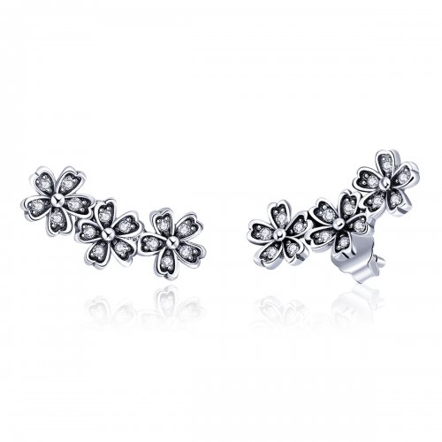 Pendientes de botón estilo Pandora de plata con margaritas contratadas - SCE419