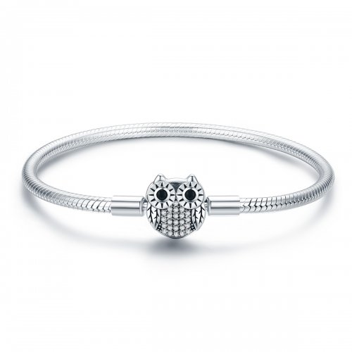 Pulsera de cadena de búho lindo de graduación en estilo Pandora de plata - SCB067
