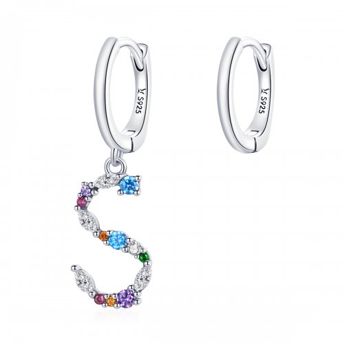 Pendientes colgantes Pandora Style de letra S coloridos plateados - SCE1032