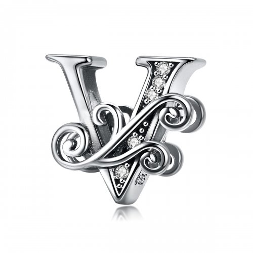 Encanto de Letra V con Pavé Brillante de Estilo Pandora - BSC030-V