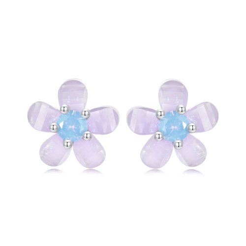 Pendientes de flor morada estilo PANDORA - SCE1733