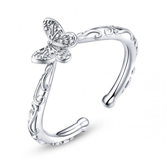 Anillo abierto de mariposa con patrón vintage en plata estilo Pandora - SCR634 - Haga click en la imagen para cerrar