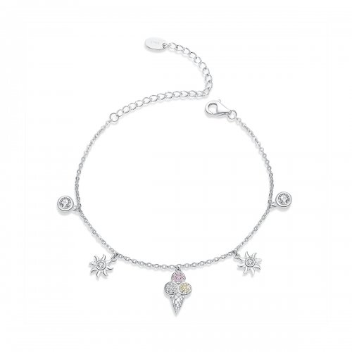 Pulsera deslizante de cadena plateada estilo Pandora con adorable helado - SCB139