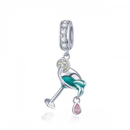 Pendiente de verano estilo Pandora en plata con colgante de cóctel - BSC262 Pendiente de verano estilo Pandora en plata con colgante de cóctel - BSC262
