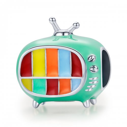 Charm de Mini Televisor de Color Plateado al Estilo Pandora - SCC1861