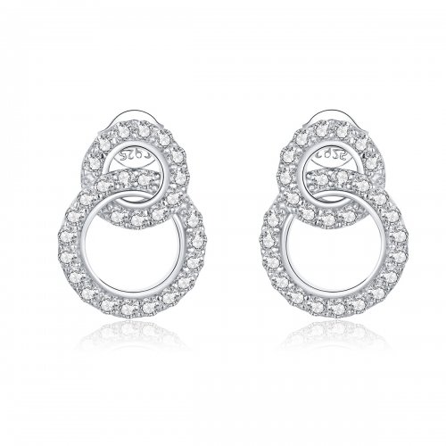 Aretes dobles deslumbrantes de plata estilo Pandora - BSE388