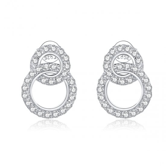Aretes dobles deslumbrantes de plata estilo Pandora - BSE388 - Haga click en la imagen para cerrar