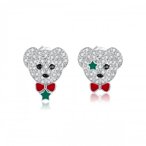 Pendientes de botón con diseño de oso juguetón al estilo Pandora - BSE43