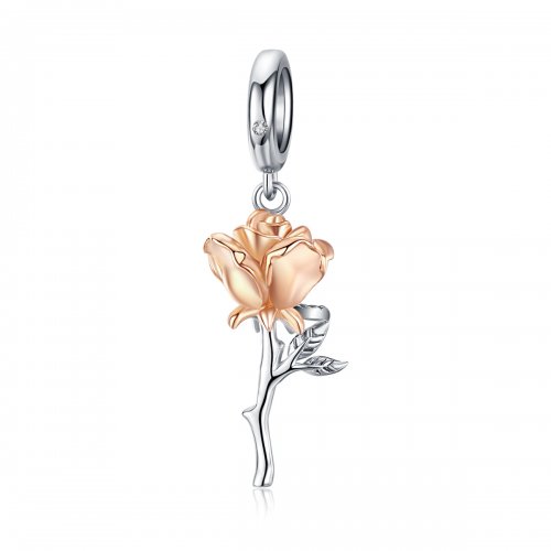 Pandora Style Bicolor de Dos Tonos Amante Rosa Flores Bicolor de Dos Colores Dangle - BSC145