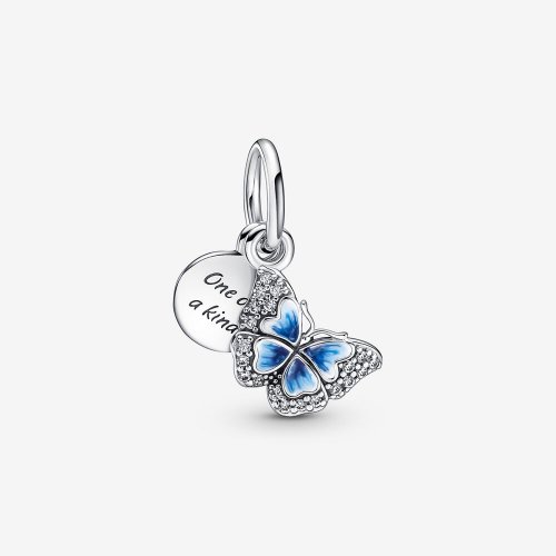PANDORA Mariposa Azul y Dije de Doble Colgante con Cita - 790757C01