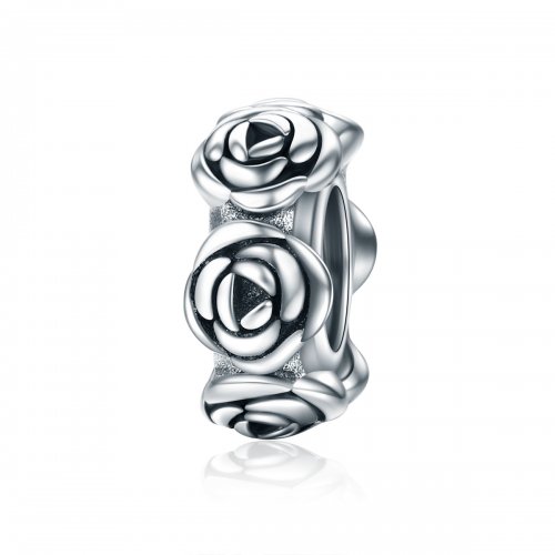 Charm separador de corona de plata estilo Pandora con rosas - SCC596