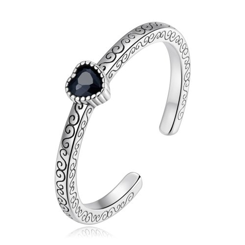 Anillo abierto de estilo Pandora con circonita negra vintage - SCR878