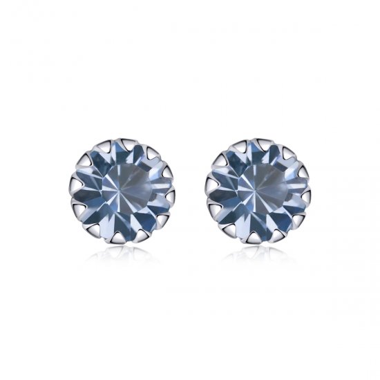 Pendientes de botón estilo Pandora en plata con piedra de nacimiento de marzo - SCE862-3 - Haga click en la imagen para cerrar