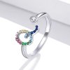 Anillo abierto de estilo Pandora con letra Q en colores vivos - SCR723-Q