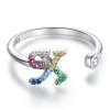 Anillo abierto estilo Pandora con letra "X" colorida - SCR723-X