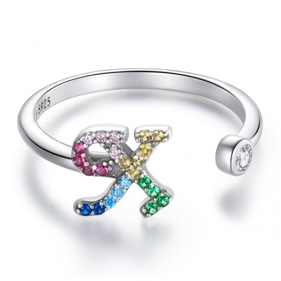 Anillo abierto estilo Pandora con letra "X" colorida - SCR723-X - Haga click en la imagen para cerrar
