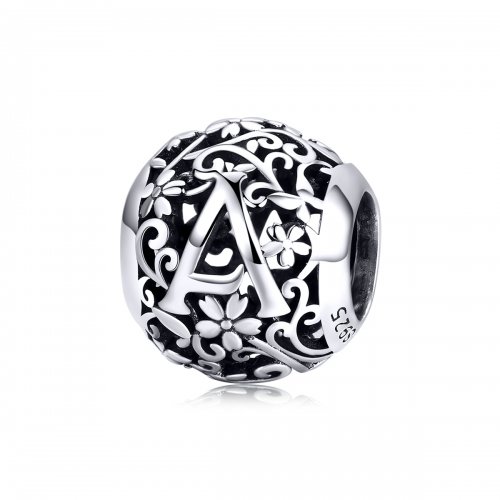 Charm de letra B con diseño floral tipo Pandora - SCC1444-B