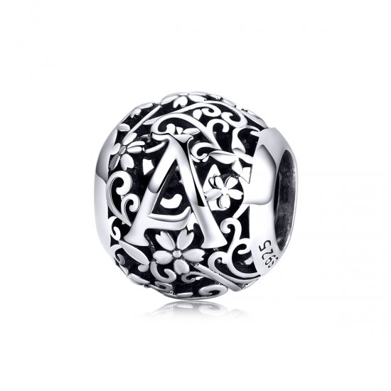 Charm de letra B con diseño floral tipo Pandora - SCC1444-B - Haga click en la imagen para cerrar
