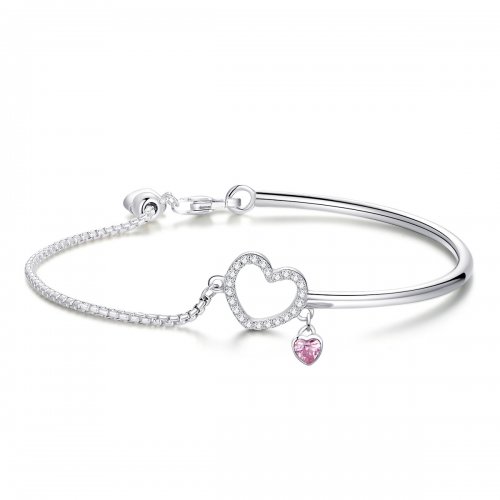 Pulsera estilo Pandora de plata con corazón de dama y circonia cúbica - SCB117