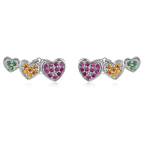Pendientes de botón estilo Pandora con corazones coloridos - BSE588
