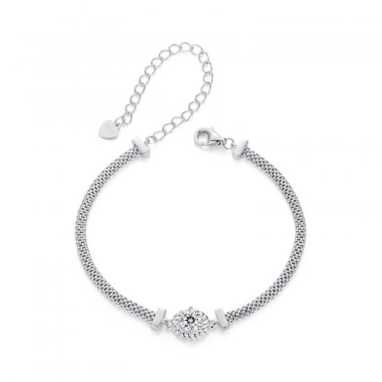 Pulsera trenzada de plata esterlina con moissanita estilo PANDORA (un certificado) - MSB015 - Haga click en la imagen para cerrar