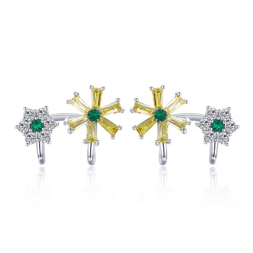 Pendientes de botón con flores de margarita plateadas estilo Pandora - SCE