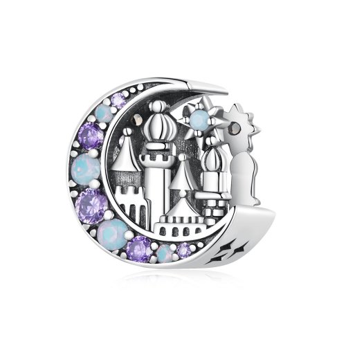 Pulsera estilo Pandora con encanto de Castillo de la Luz de la Luna - BSC89