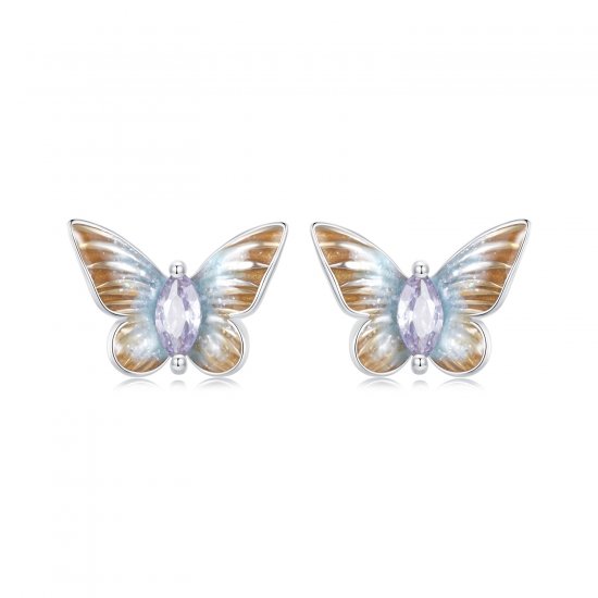 Pendientes con forma de mariposa elegantes estilo PANDORA - BSE993 - Haga click en la imagen para cerrar