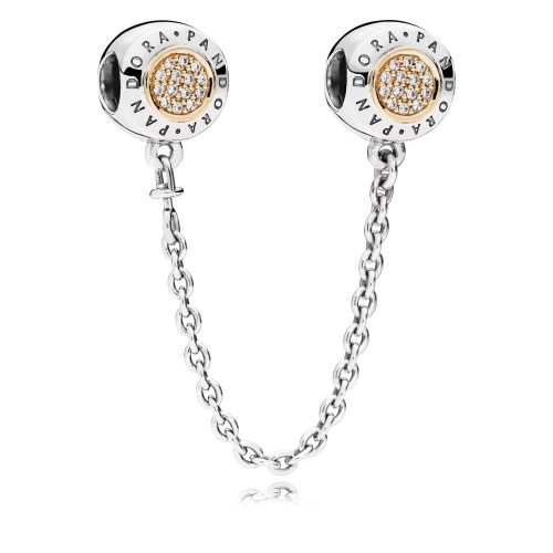 Cadena de seguridad en plata de ley y oro Logo PANDORA