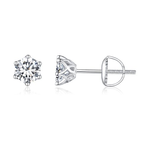 Estilo Pandora, pendientes de tuerca de Moissanita de 0.5 quilates y cuatro garras - MSE004-S