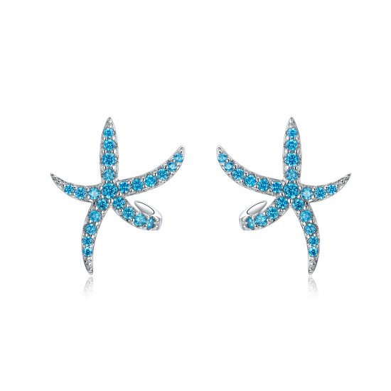 Pendientes de Estrella de Mar de Plata al Estilo Pandora - BSE136 - Haga click en la imagen para cerrar