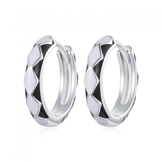 Aretes de argolla con estilo Pandora con patrón en forma de diamante - SCE1611-BK - Haga click en la imagen para cerrar
