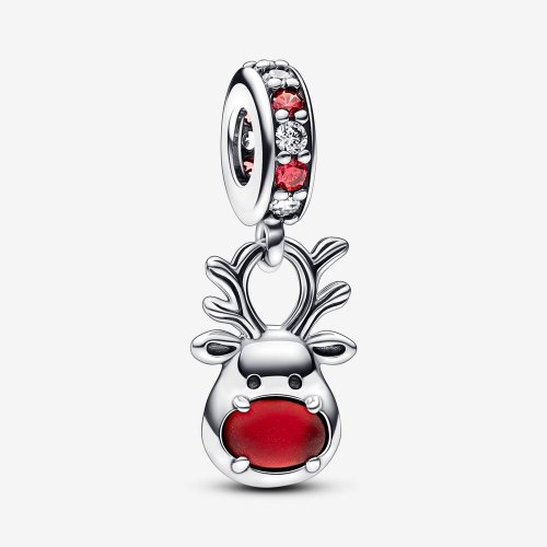 Charm colgante de Murano con reno de nariz roja de Pandora - 792330C01