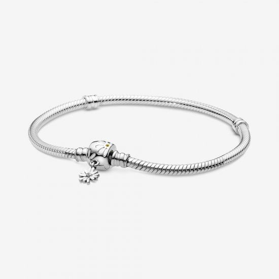 Pulsera de cadena de serpiente con broche de flor Margarita Pandora Moments - 598776C01 - Haga click en la imagen para cerrar