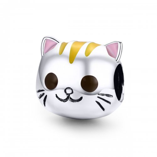 Encanto de plata estilo Pandora con gatito feliz - SCC1142