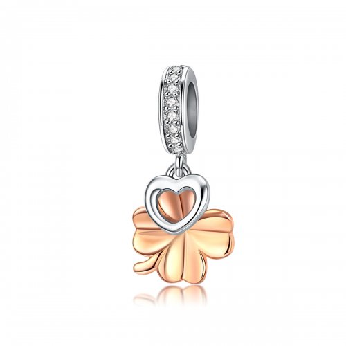 Estilo Pandora Plata y Oro Rosa Trébol de Cuatro Hojas Colgante - SCC1238