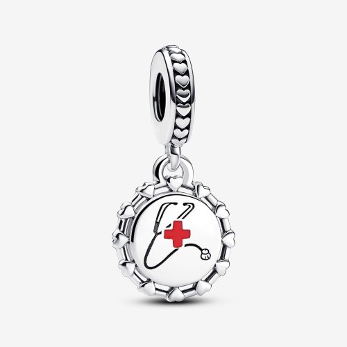 Colgante Pandora de plata de ley con estetoscopio y esmalte rojo - 792275C00_E013