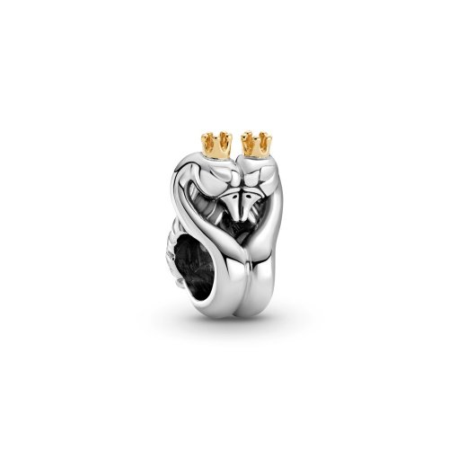 PANDORA Charm de dos tonos con cisnes y corazón - 799315C00