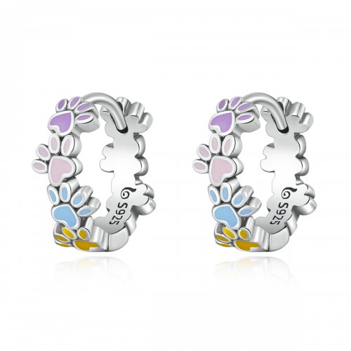 Aretes de aro estilo Pandora con garras coloridas - BSE580